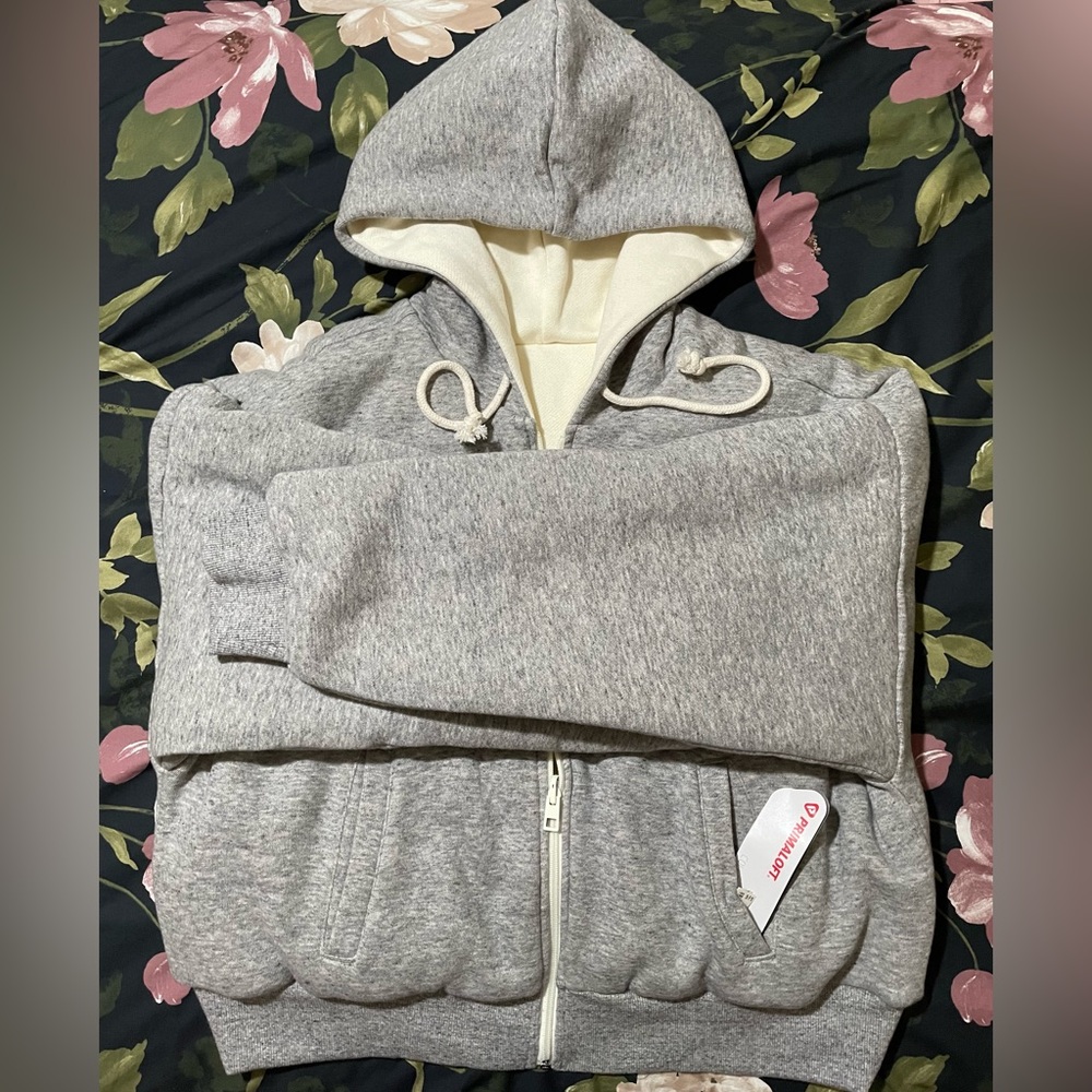 Madewell Reversible Puffer Hoodie Jacket NWT Large (L) warm & cozy Cotton